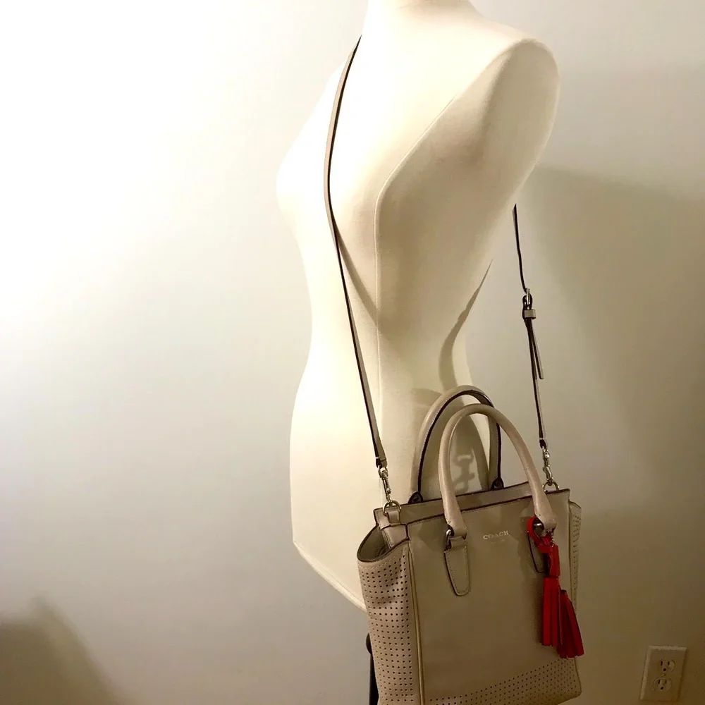 Coach Taupe Leather Satchel with Crossbody Strap - Picture 5 of 6